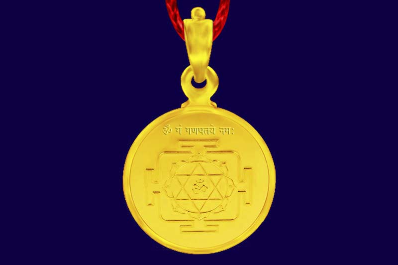 Shree Ganesh Yantra Locket In Silver(Gold Plated)-Medium-YLGAN1005-1