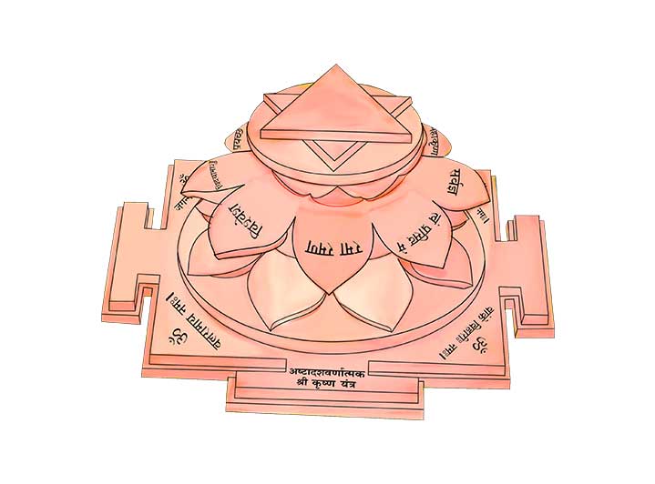 3D Siddh Meru Krishna Yantra on Double Lotus Laser Printed In Pure Copper-YTDLKRI108-3
