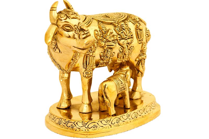 Cow with calf and gold basket in brass-BRGAU110-3