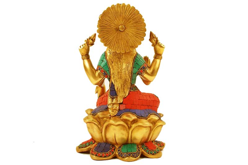 Brass Maa Laxmi Idol with Stone Work-BRLAX106-3