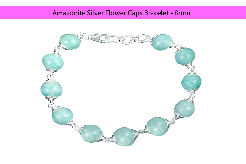 Amazonite Silver Flower Caps Bracelet-8mm-GMBRAMZ004-1