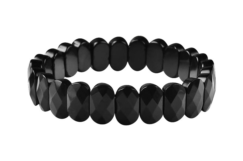 Black Jade Bracelet(Oval Faceted Beads)-GMBRBJ003-1