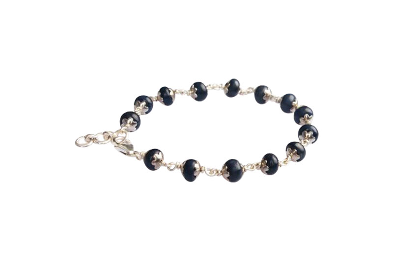 Blue Sapphire Bracelet in Pure Silver Flower Caps (7mm)-GMBRBS002-1