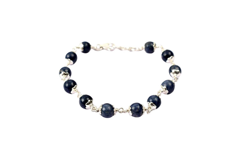 Round Blue Sapphire Bracelet with Flower Sterling Silver Cappin-GMBRBS020-1