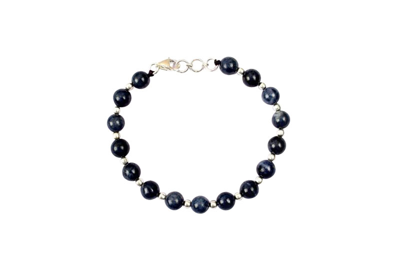 Round Blue Sapphire Bracelet with Sterling Silver Balls-GMBRBS024-1