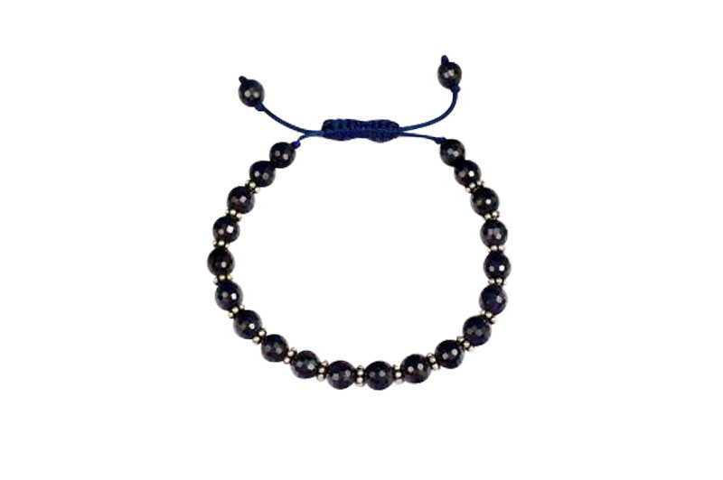 Round Blue Sapphire Faceted Bracelet with Silver Chakri-GMBRBS026-1