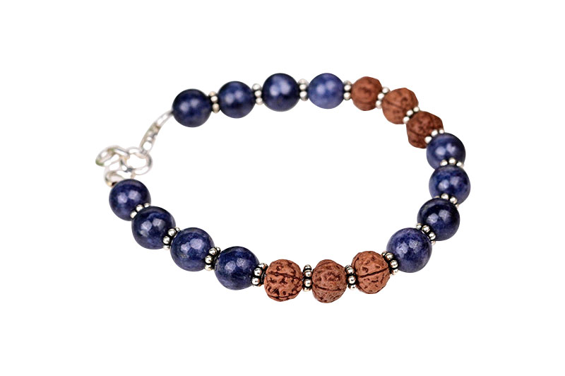 Blue Sapphire & Rudraksha 925 Silver Chakri Bracelet-GMBRBS029-1