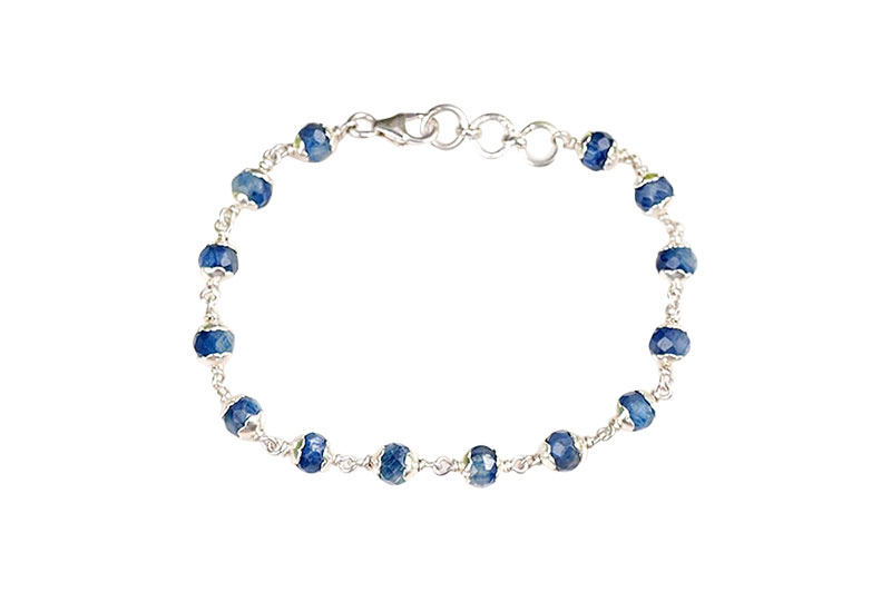 Kyanite Faceted Silver Flower Caps Bracelet-GMBRK011-1