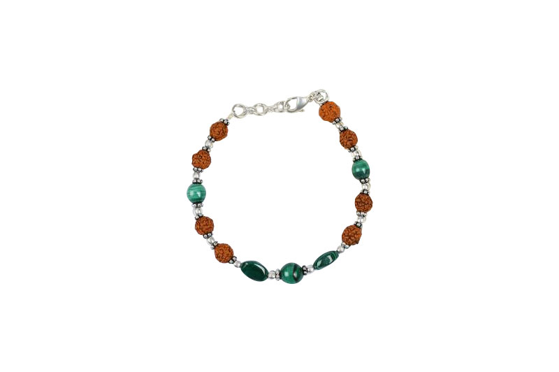 Rudraksha and Malachite Bracelet-GMBRMC002-1