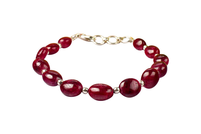 Ruby Oval Beads Silver Balls Bracelet-GMBRRB011-1