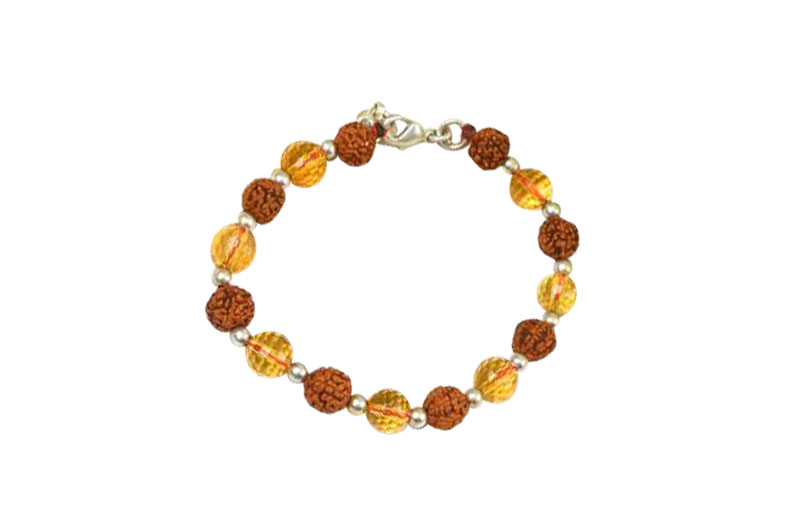 4 Mukhi Rudraksha and Yellow Citrine Faceted Bracelet-GMBRYC012-1