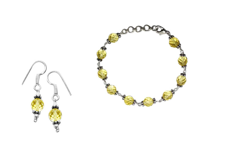 Citrine Faceted Bead Bracelet Earrings Set-GMBRYC022-1