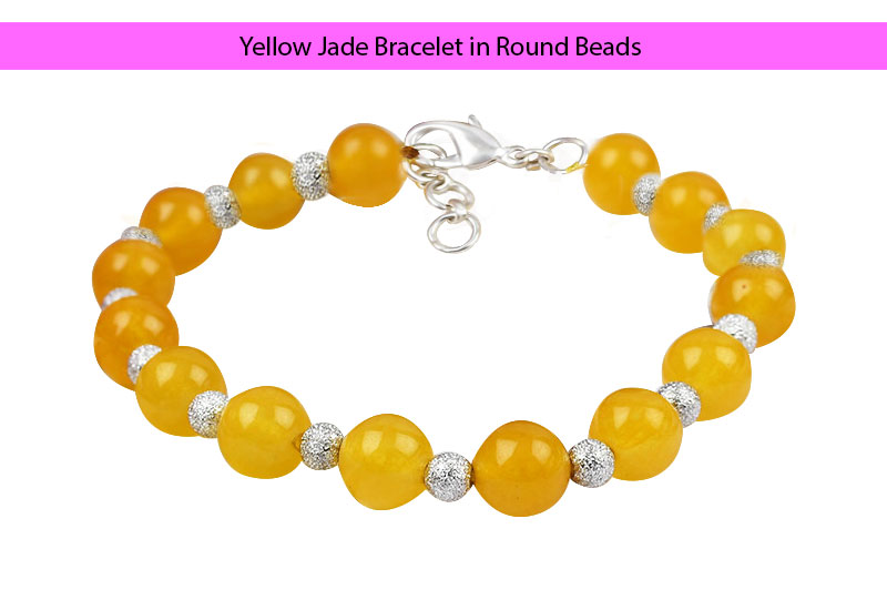 Yellow Jade Bracelet in Round Beads-GMBRYJC003-1