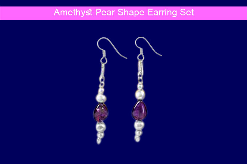 Amethyst Pear Shape Earring Set-GMERAM009-1