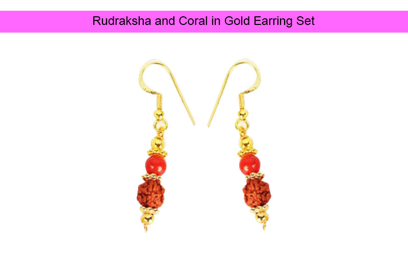 Rudraksha and Coral in Gold Earring Set-GMERCL003-1