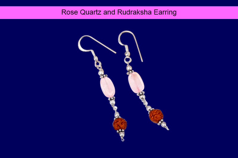 Rose Quartz and Rudraksha Earring-GMERRQ003-1