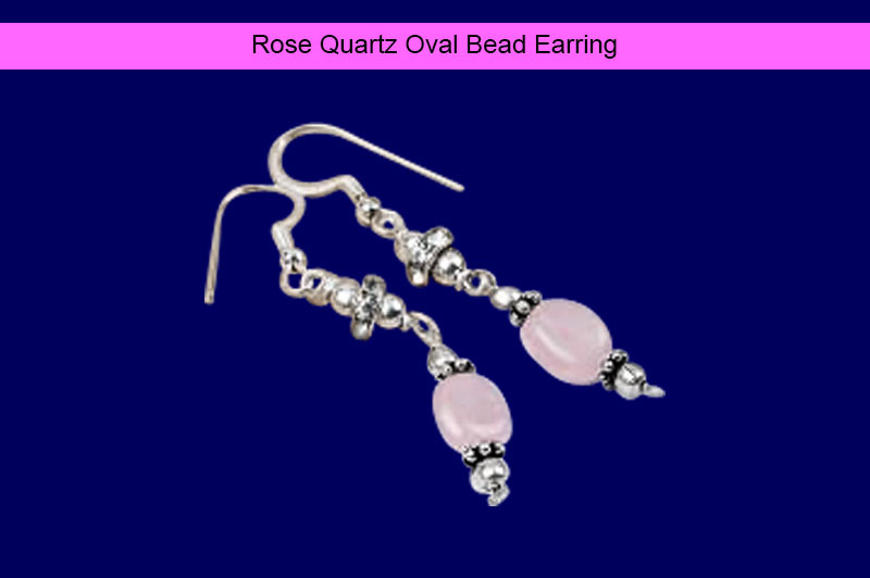 Rose Quartz Oval Bead Earring-GMERRQ004-1