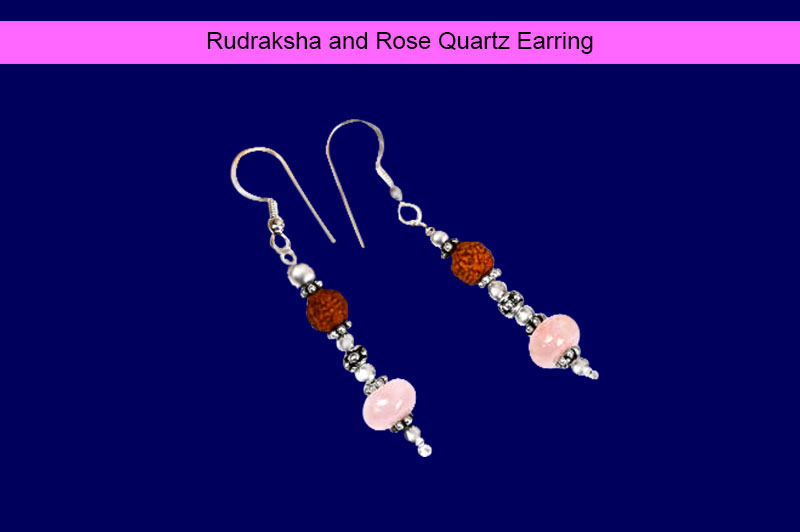 Rudraksha and Rose Quartz Earring-GMERRQ007-1