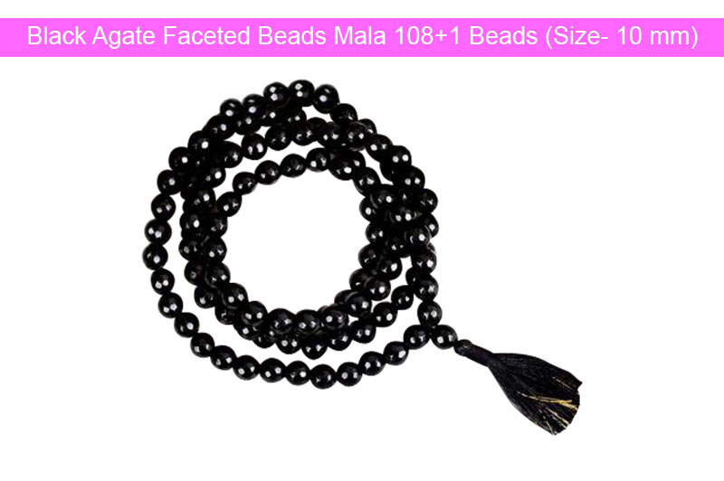 Black Agate Faceted Beads Mala 108+1 Beads (Size- 10 mm) - GMMLAG017-1