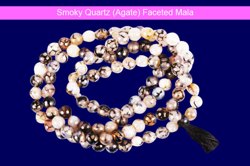 Smoky Quartz (Agate) Faceted Mala - GMMLAG021-1