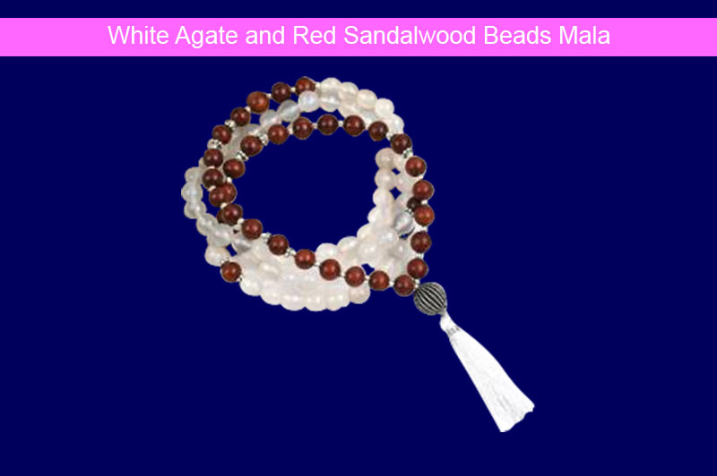 White Agate and Red Sandalwood Beads Mala - GMMLAG023-1