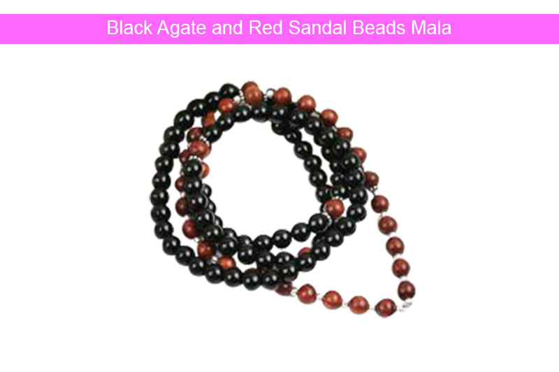 Black Agate and Red Sandal Beads Mala - GMMLAG024-1