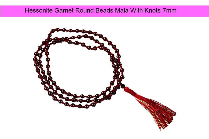 Hessonite Garnet Round Beads Mala With Knots-GMMLGN001-1