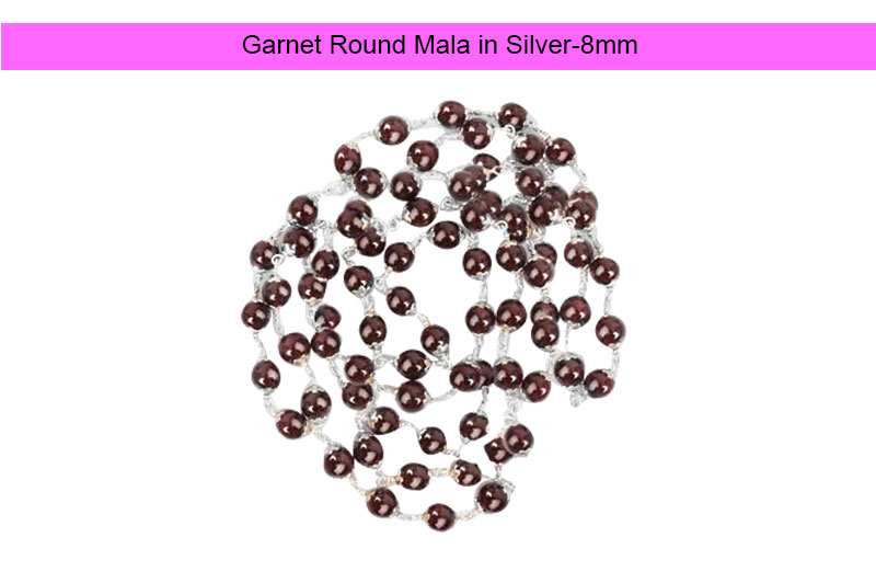 Garnet Round Mala in Silver (8 mm)-GMMLGN007-1