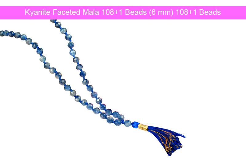 Kyanite Faceted Mala 108+1 Beads (6 mm) 108+1 Beads-GMMLKN001-1