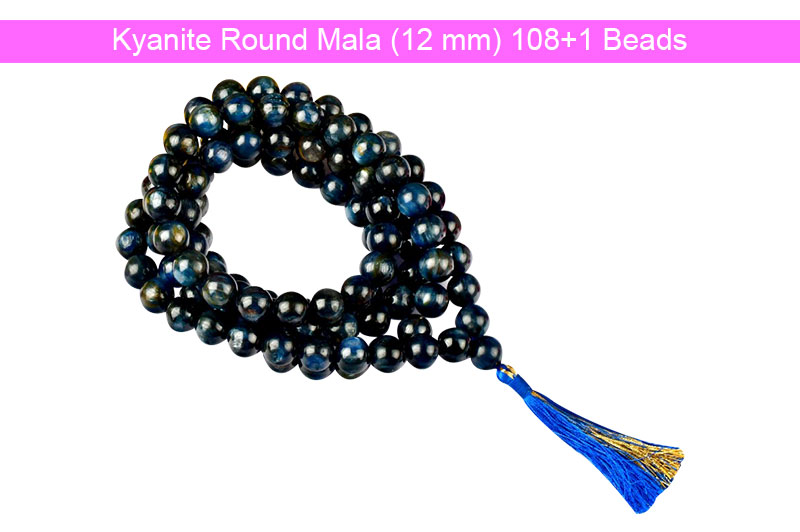 Kyanite Round Mala (12 mm) 108+1 Beads-GMMLKN002-1