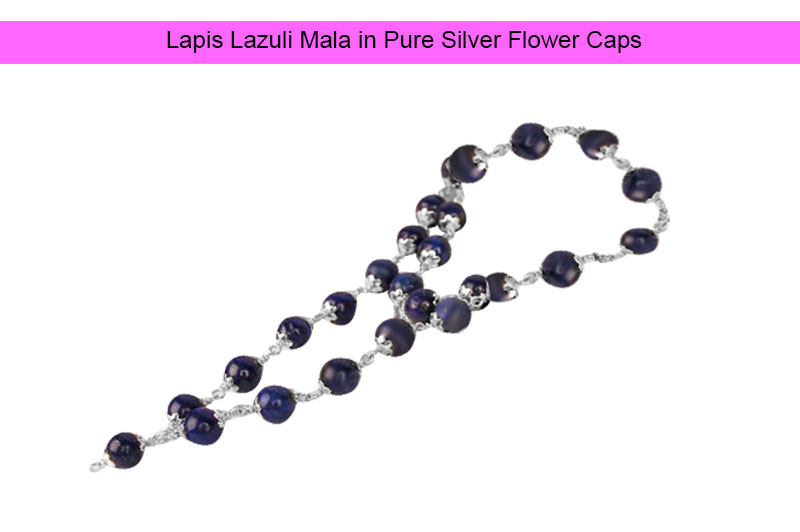 Lapis Lazuli Mala in Pure Silver Flower Caps-GMMLLL008-1