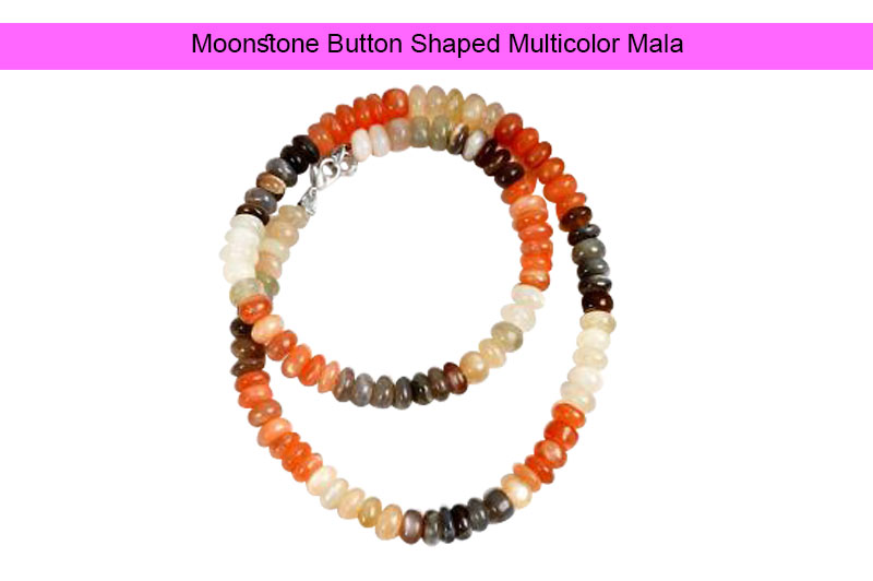 Moonstone Button Shaped Multicolor Mala-GMMLMS007-1