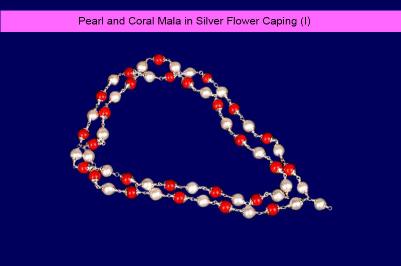 Pearl and Coral Mala in Silver Flower Caping (I)-GMMLPL007-1