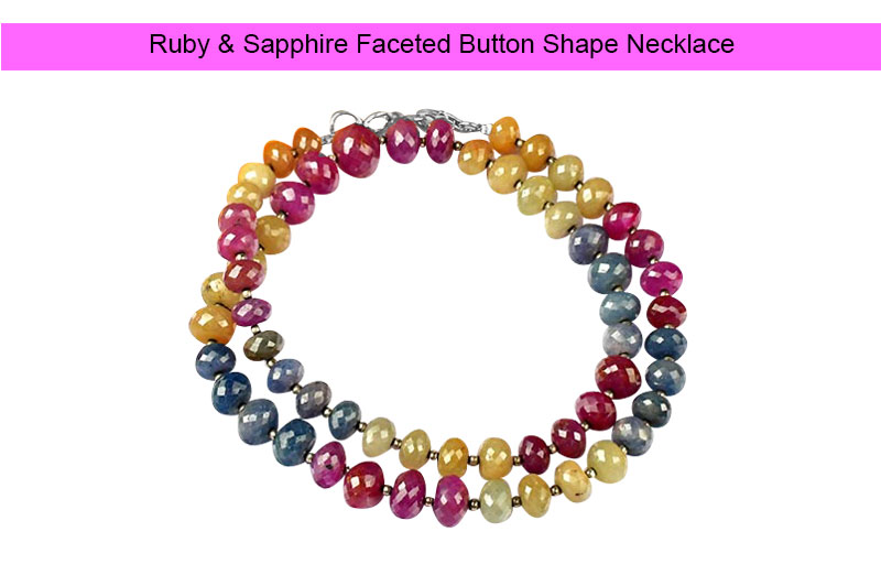 Ruby & Sapphire Faceted Button Shape Necklace-GMMLRY010-1