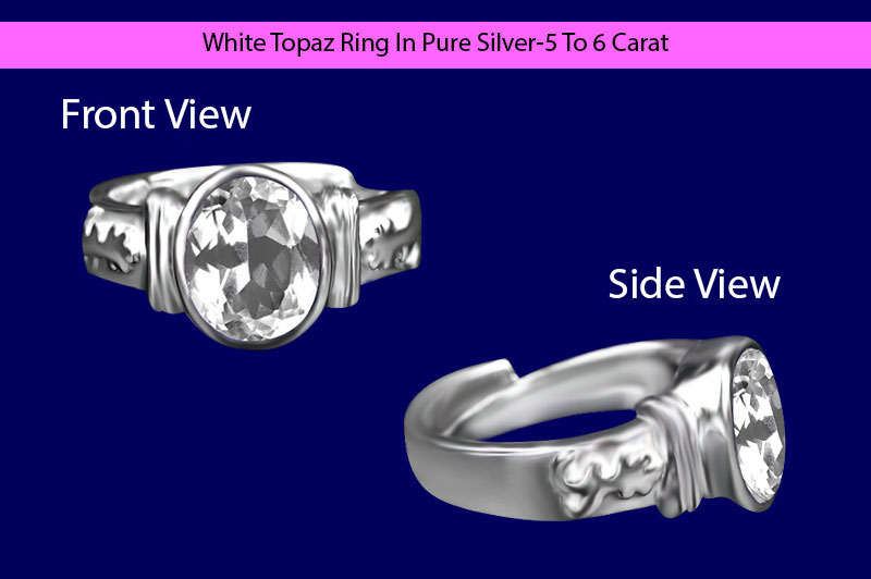 White Topaz Ring In Pure Silver-5 To 6 Carat-OGR002-1