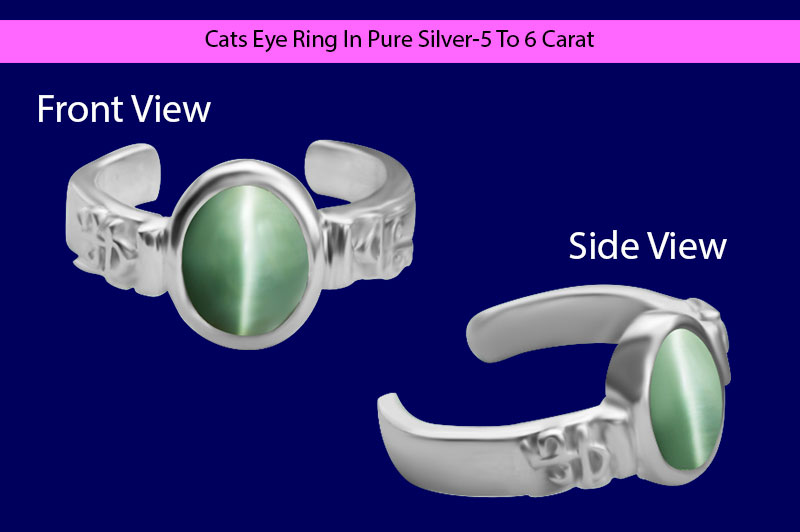 Cats Eye Ring In Pure Silver-5 To 6 Carat-OGR005-1