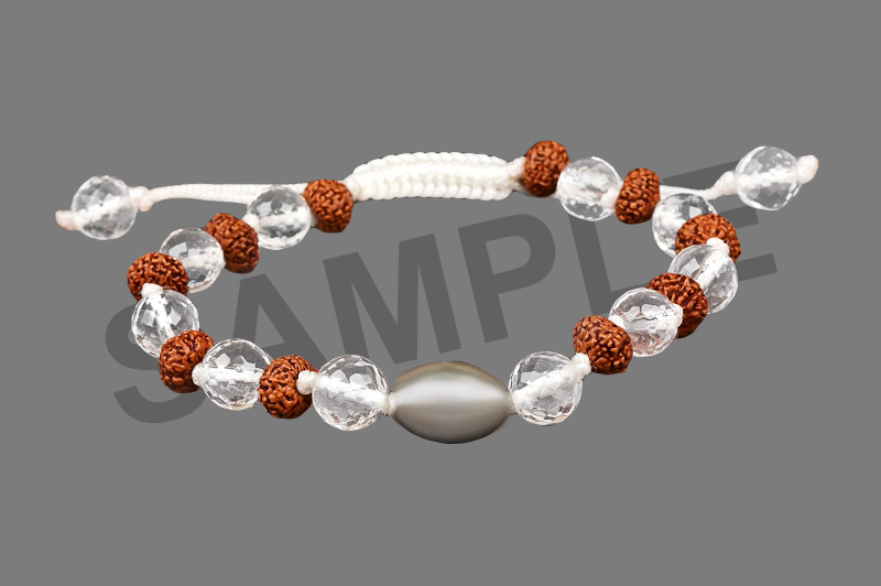 Parad Gutika(12-13mm) Sphatik Faceted & 10 Mukhi Rudraksha Bracelet-PB015-1