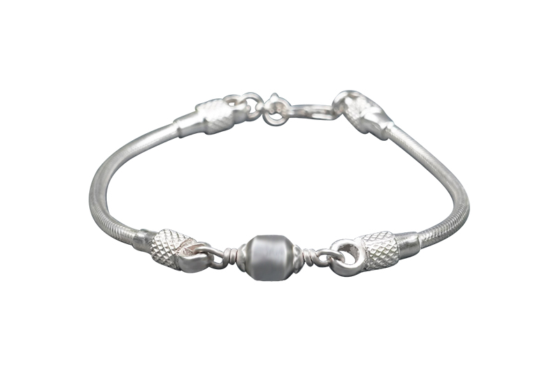 Parad(7-8mm) Bracelet with Silver Caps & Snake Chain-PB035-2