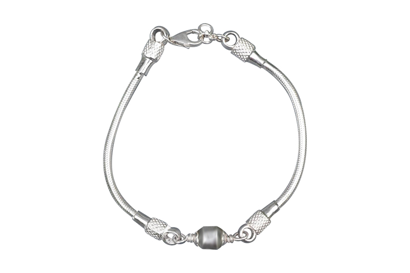 Parad(9-10mm) Bracelet with Silver Caps & Snake Chain-PB036-1