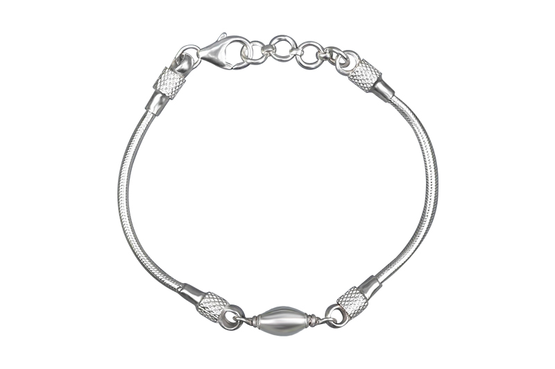 Parad Gutika(12-13mm) Bracelet in Silver Caps & Snake Chain-PB041-1