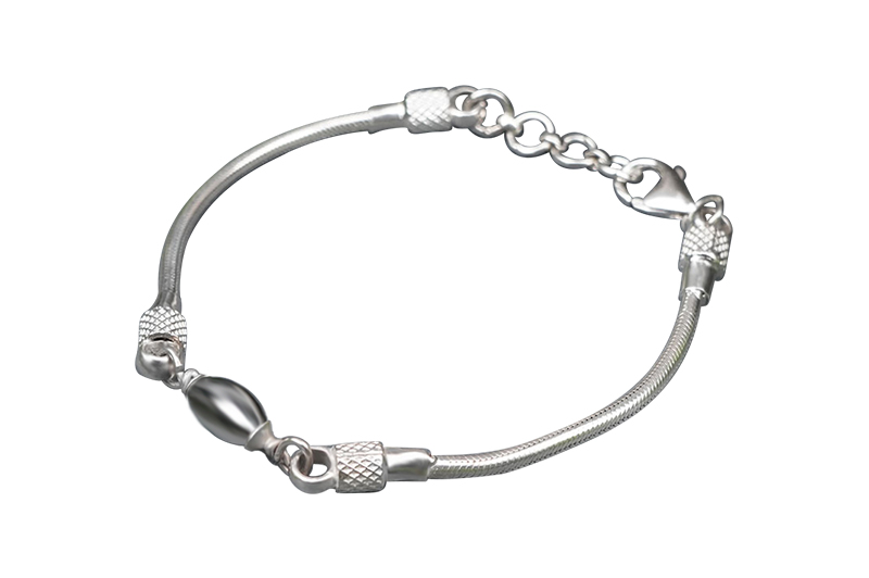 Parad Gutika(12-13mm) Bracelet in Silver Caps & Snake Chain-PB041-2