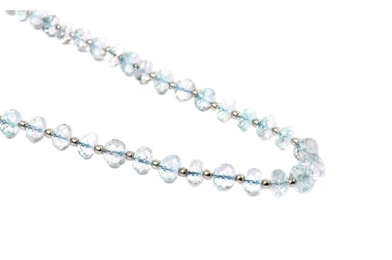 Aquamarine Button Shape Mala Silver Balls Faceted Mala-RGJ258-1