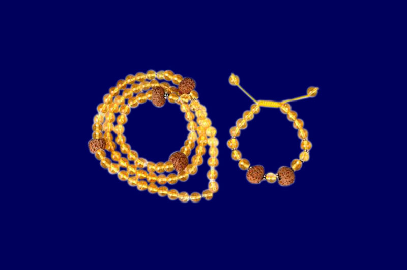 12 Mukhi Rudraksha and Yellow Citrine Mala and Bracelet Set-RGJ259-1