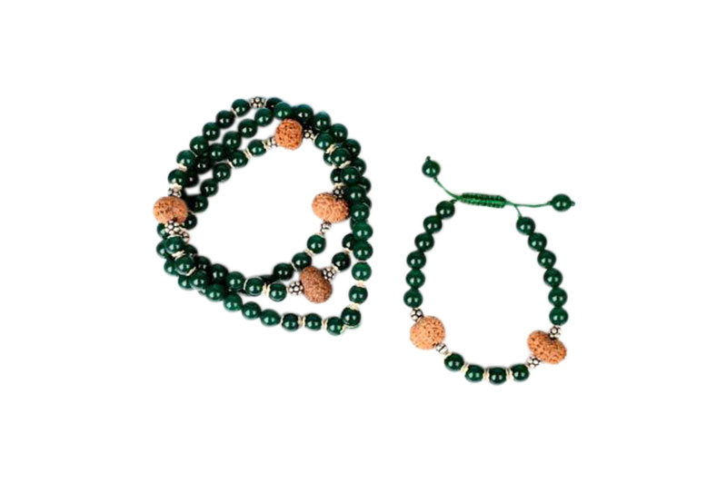 15 Mukhi Rudraksha and Green Onyx Mala and Bracelet Set-RGJ260-1