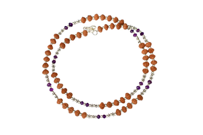 9 Mukhi Rudraksha & Amethyst Beads Mala-RGJ285-1