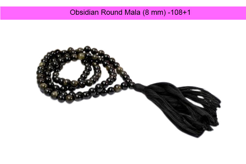 Obsidian Round Mala (8 mm)-ROMAL048-1