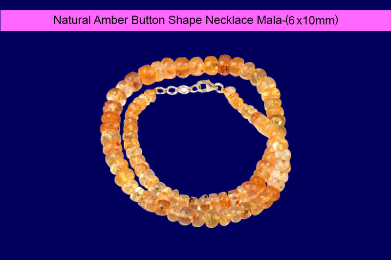 Natural Amber Button Shape Necklace-ROMAL057-1