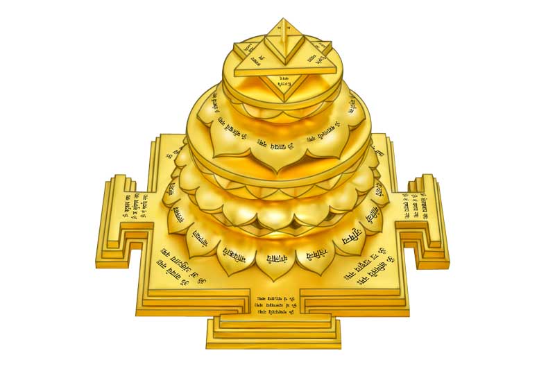 3D Siddh Meru Baglamukhi Yantra on Double Lotus Laser Printed In Gold Polish-YTDLBGM107-3