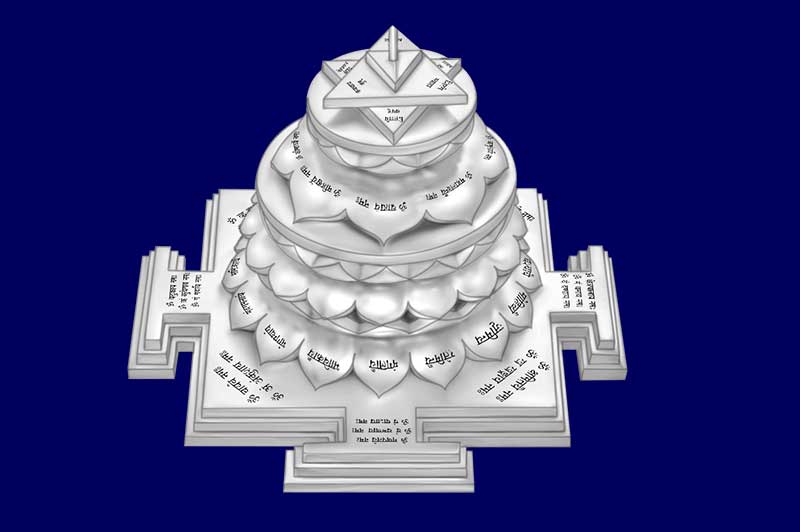 3D Siddh Meru Baglamukhi Yantra on Double Lotus Laser Printed In Silver Polish-YTDLBGM111-3