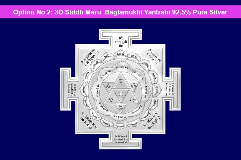 3D Siddh Meru Baglamukhi Yantra on Double Lotus Laser Printed In Silver Polish-YTDLBGM111-4